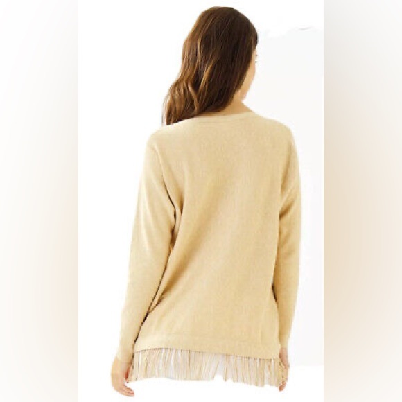 Lilly Pulitzer Glenda Fringed Coolmax Sweater in Heathered Sandbar Size Medium - Picture 2 of 16